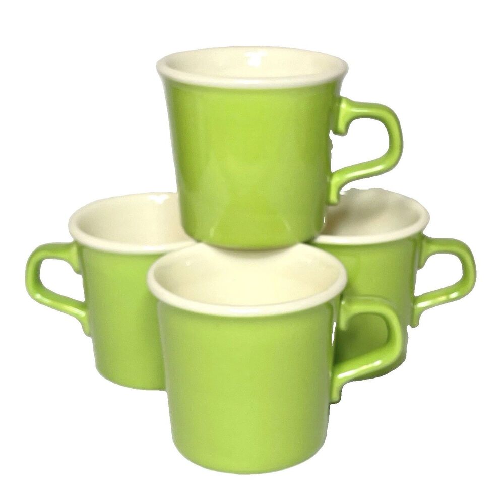 Vintage Set of 4 Taylor International USA Mugs Lime Green Ivory MCM Retro Cups